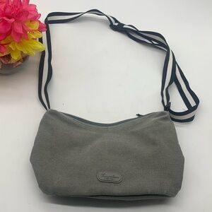 Travelon Gray Canvas Small Crossbody Bag with Black White Striped Strap NYB6511K
